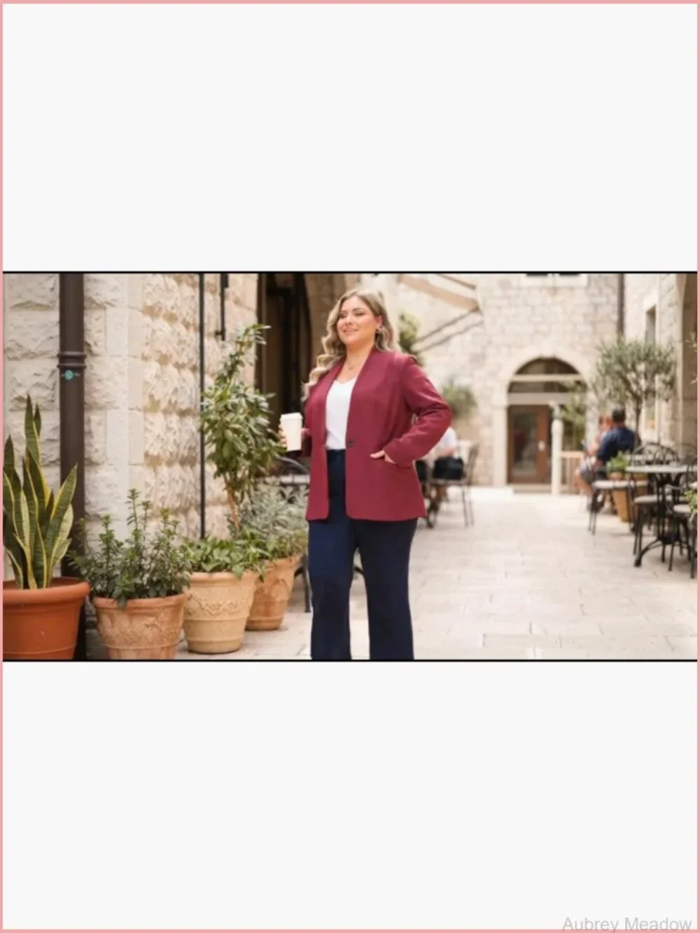 Plus Size Collarless Open Front Blazer Business Casual Work Office Jacket with